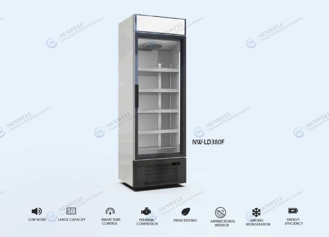 Commercial Upright Ice Cream &amp; Frozen Foods 1 (Single) Glass Front Door Display Freezer with Digital Temperature Display Price for Sale (NW-LD380F)