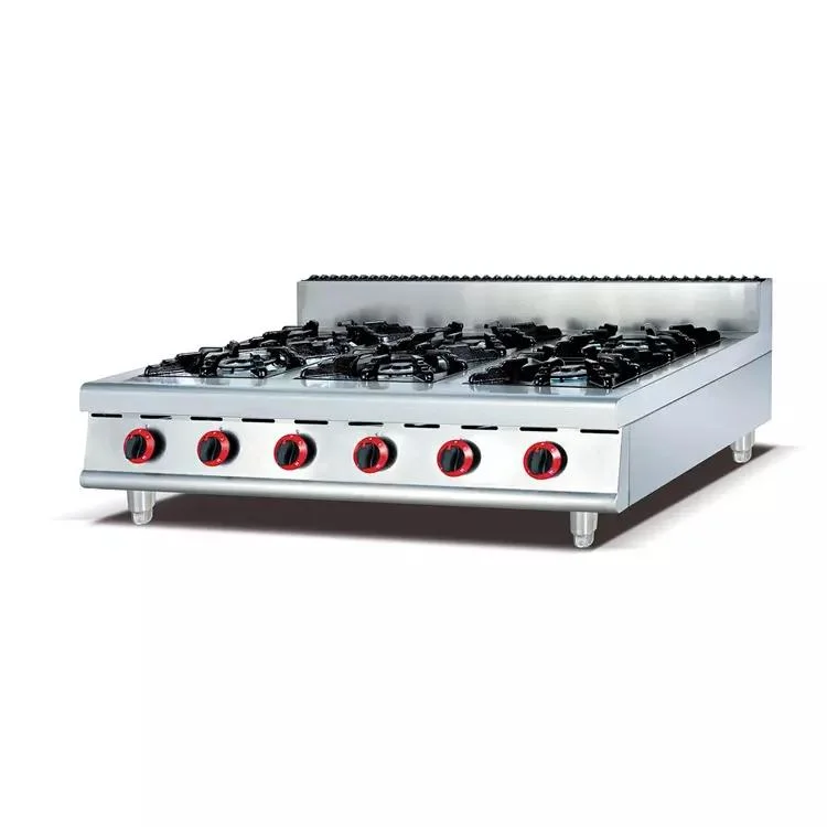 Commercial Gas Range with 4-Burner Lava Rock Grill Oven