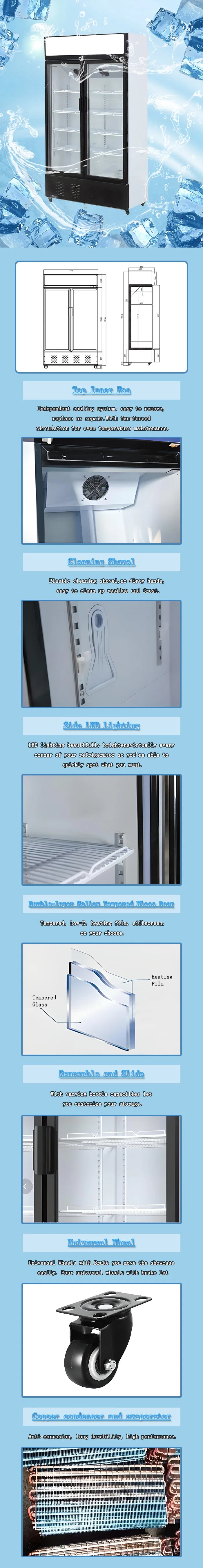R290 802L 1~10&ordm; C Cheap Commercial Vertical Auto-Rebound Double Glass Door Cold Drink Display Refrigerator
