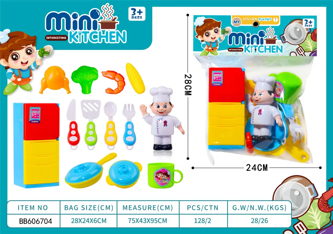 New Products Blue Suit Mini Kitchen Set Boy Emulation Tableware Simulation Food Emulation Refrigerator Chef Model Toys for Children&prime; S Toys