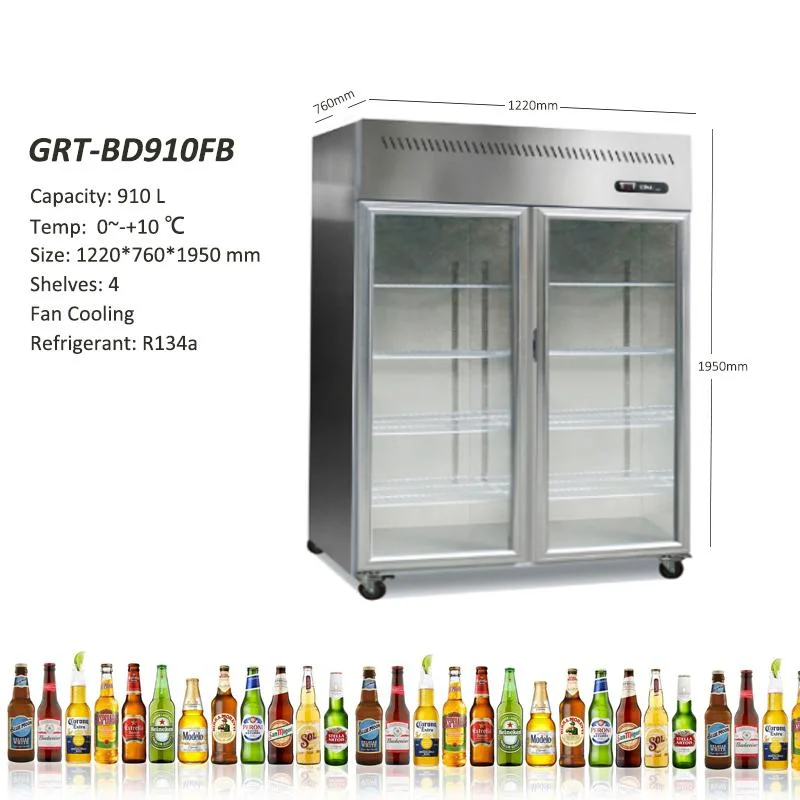Grt-dB910fb Upright 2 Glass Door Commercial Beverage Display Chiller Cold Storage Freezer Refrigerator Cooler Reach-in Refrigerators