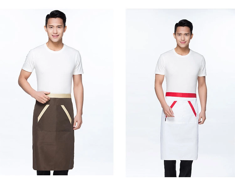 Wholesale Custom Embroidered Logo Mens Work White Blank Cotton Adult Size Barbecue Half Aprons Kitchen Chef