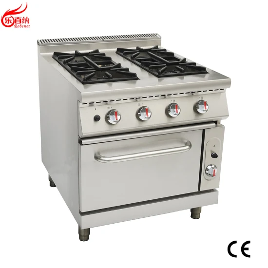 CE Approval Commercial Kitchen Equipment 90cm 4 Burners Gas Cooker Range with Gas Oven in Stainless Steel Freestanding (9G